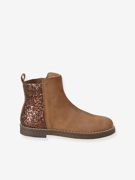 Boots enfant fille cuir et glitter zippées camel+marine - vertbaudet enfant 