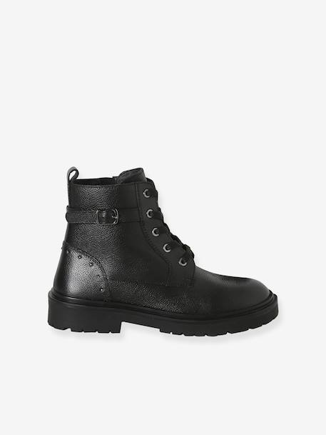 Pair of girls leather boots black - vertbaudet enfant 
