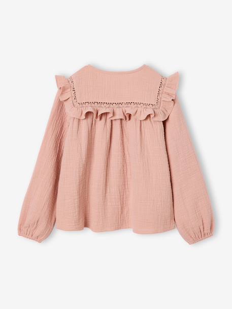 Chemise manches longues fille bleu ardoise+rose poudré+vanille - vertbaudet enfant 