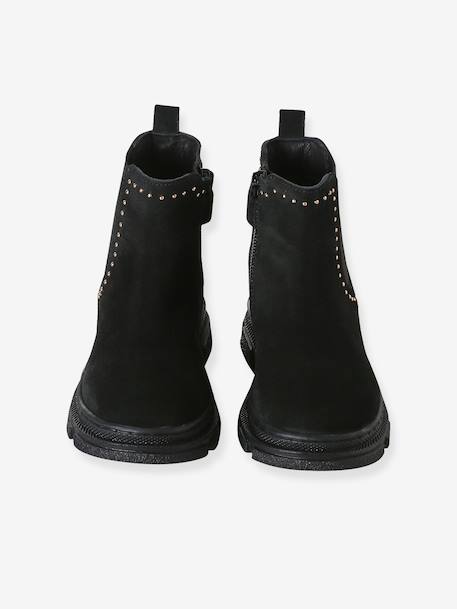 Boots fille cuir zippées noir - vertbaudet enfant 