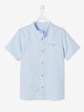 Short-Sleeved Shirt with Mandarin Collar in Cotton/Linen for Boys  - vertbaudet enfant
