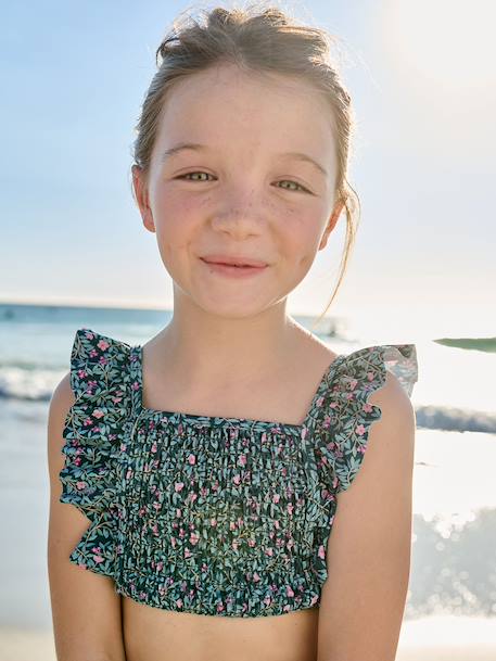 Girl's floral two-piece swimsuit emerald green - vertbaudet enfant 