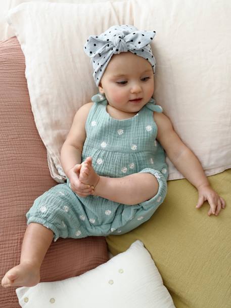 Combinaison bébé naissance en gaze de coton beige+blanc+écru+tilleul imprimé - vertbaudet enfant 