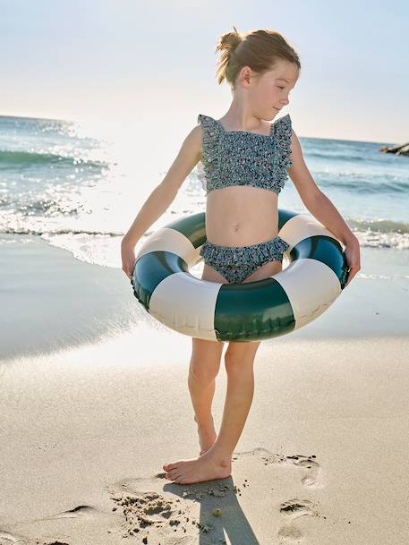 Maillot de bain 2 pièces fille fleurs vert émeraude - vertbaudet enfant 