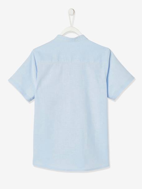 Short-Sleeved Shirt with Mandarin Collar in Cotton/Linen for Boys - light  blue, Boys