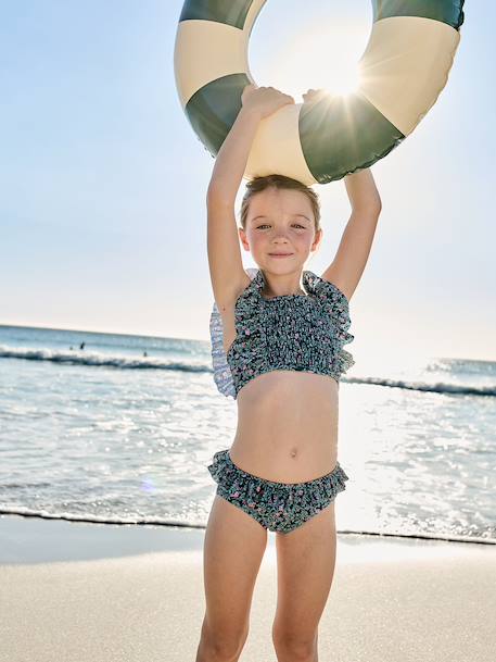 Girl's floral two-piece swimsuit emerald green - vertbaudet enfant 