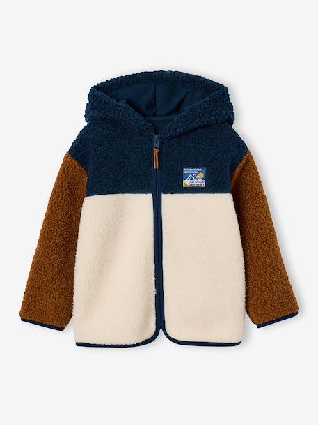 Zip-up hooded cardigan for boys fir green+medium blue - vertbaudet enfant 