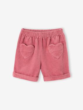 -Corduroy Shorts with Heart Pockets, Easy To Slip On, for Girls