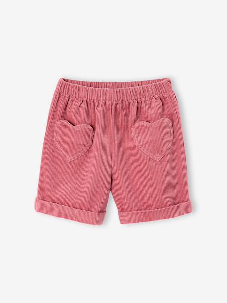 Short en velours poches coeur fille facile à enfiler kaki+marine+rose+vieux rose - vertbaudet enfant 