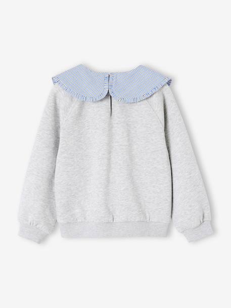 Sweat fille col claudine broderie anglaise écru+gris chiné+mauve+rose pâle+rouge - vertbaudet enfant 