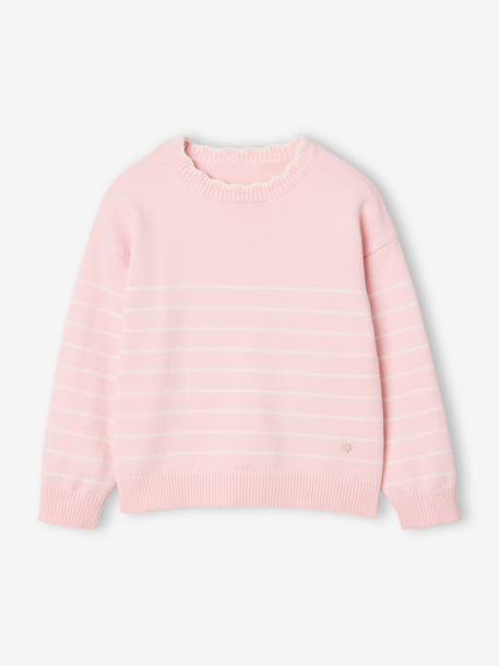 Pull fille manches longues framboise+marine+rose - vertbaudet enfant 