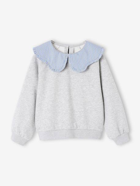 Sweat fille col claudine broderie anglaise écru+gris chiné+mauve+rose pâle+rouge - vertbaudet enfant 