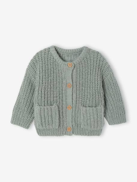 Chunky knit baby cardigan marl beige+sage green - vertbaudet enfant 