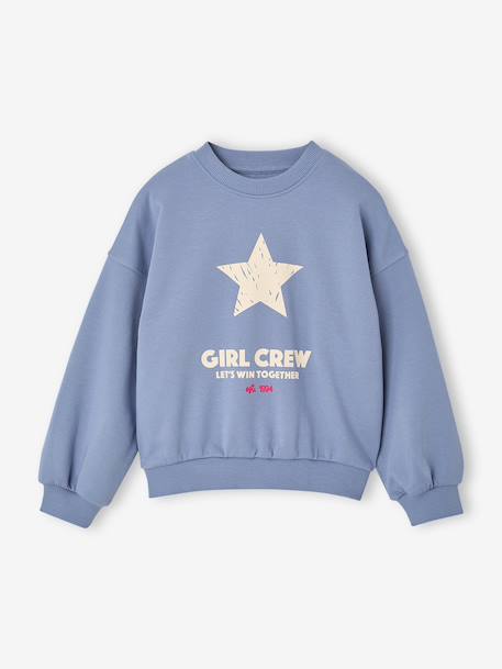 Crewneck sweatshirt with long sleeves for girls chambray blue+marl grey - vertbaudet enfant 