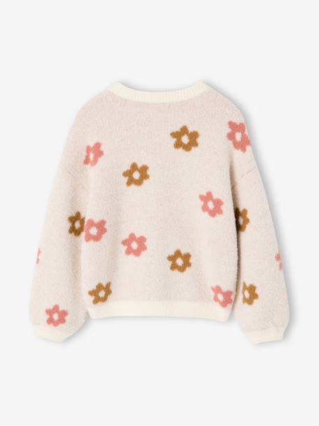 Gilet fille motif maille mousseuse chocolat+écru+marron+vert - vertbaudet enfant 