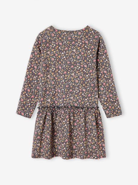 Long Sleeve Printed Dress for Girls anthracite+rose+sand beige - vertbaudet enfant 