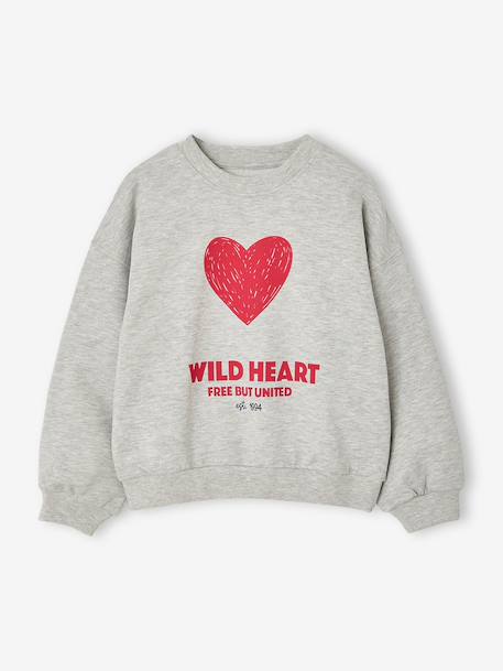 Crewneck sweatshirt with long sleeves for girls chambray blue+marl grey - vertbaudet enfant 