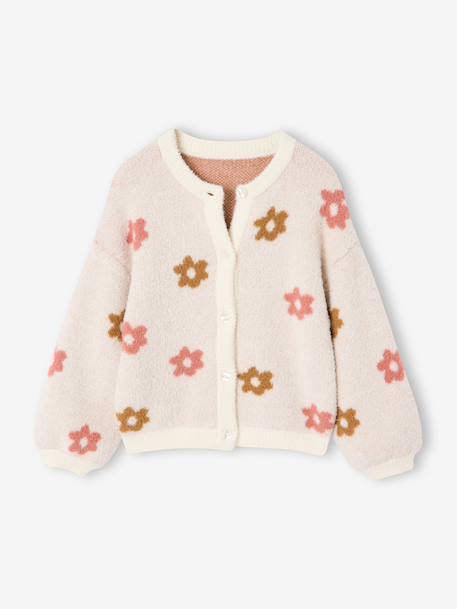 Gilet fille motif maille mousseuse chocolat+écru+marron+vert - vertbaudet enfant 