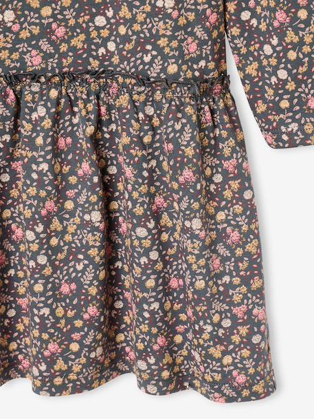 Long Sleeve Printed Dress for Girls anthracite+rose+sand beige - vertbaudet enfant 