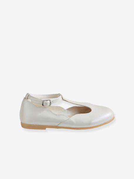 T-Strap Ballet Pumps for Girls Light Pink+White - vertbaudet enfant 
