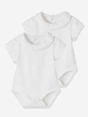 Pack of 2 Short-Sleeved Bodysuits with Fancy Collar, for Babies  - vertbaudet enfant