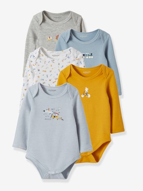 Pack of 5 Long-Sleeved Bodysuits for Babies, Travelling Animals Blue/Multi - vertbaudet enfant 