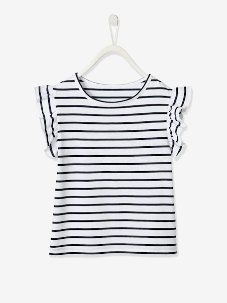 Striped T-Shirt + Cotton Gauze Skirt Outfit, for Girls Blue Stripes+coral+lilac+sage green - vertbaudet enfant 