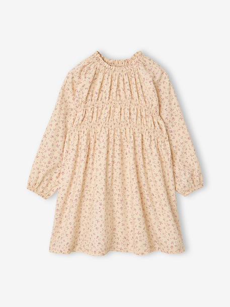Short dress with long sleeves for girls cinnamon+ecru - vertbaudet enfant 