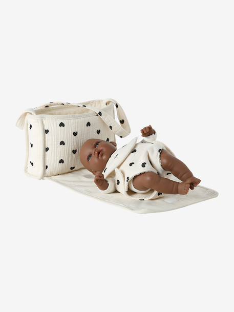 Sac à langer poupon personnalisable + couche + bavoir écru+noir+rouge - vertbaudet enfant 