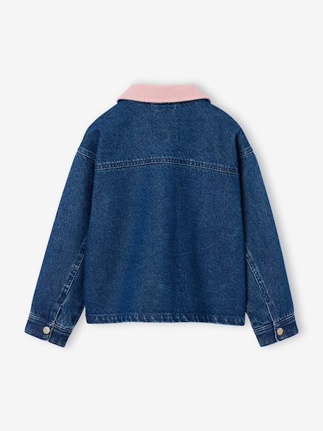 Denim jacket with corduroy collar for girls medium blue - vertbaudet enfant 