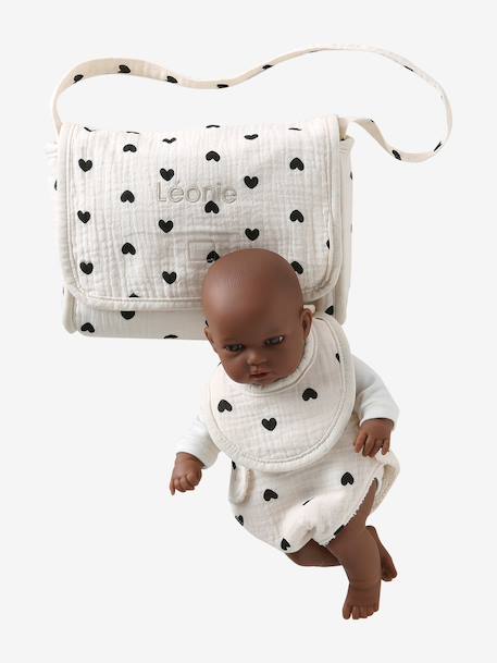 Sac à langer poupon personnalisable + couche + bavoir écru+noir+rouge - vertbaudet enfant 