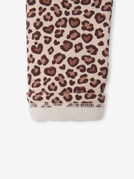Leggings Lined in Polar Fleece for Girls BROWN LIGHT ALL OVER PRINTED+chocolate+dusky pink+printed grey - vertbaudet enfant 