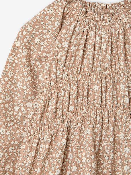 Short dress with long sleeves for girls cinnamon+ecru - vertbaudet enfant 