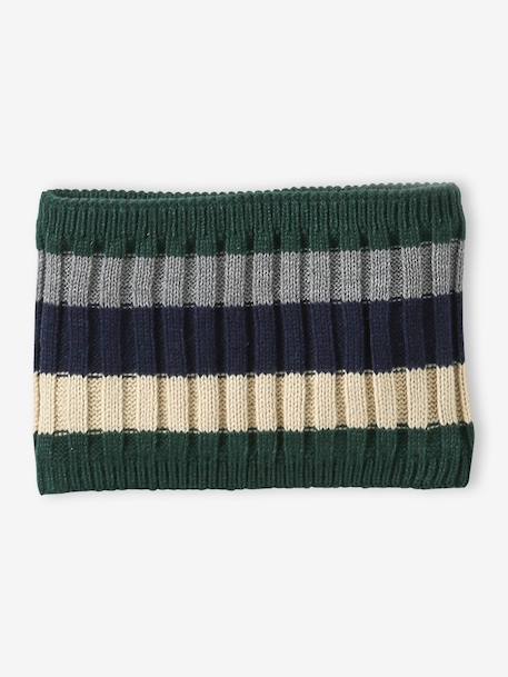 Tricolour Set for Boys: Beanie + Snood + Mittens/Gloves green+night blue - vertbaudet enfant 