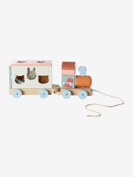 FSC100® Happy Forest wooden pull-along activity train ecru - vertbaudet enfant 