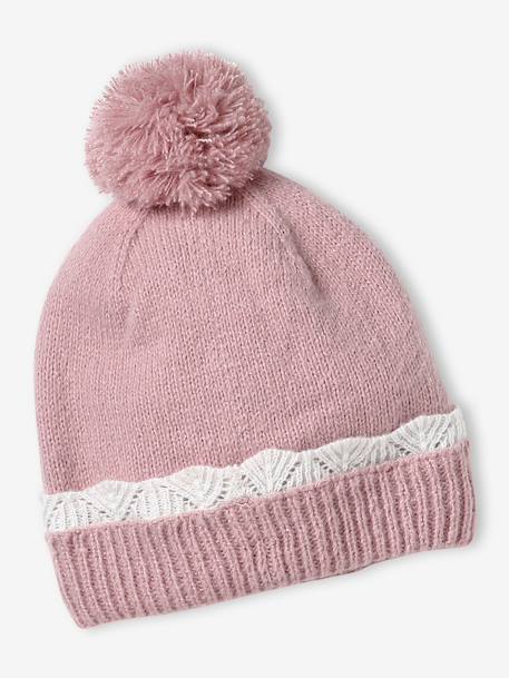 Girls knitted hat, snood and gloves set pale pink - vertbaudet enfant 
