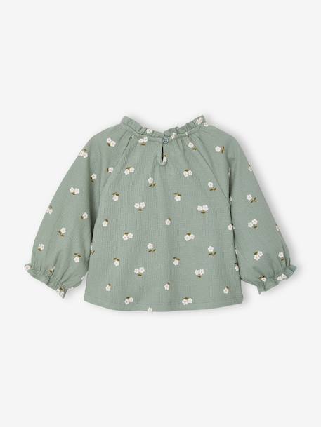 T-shirt manches longues bébé fille vanille+vert sauge - vertbaudet enfant 
