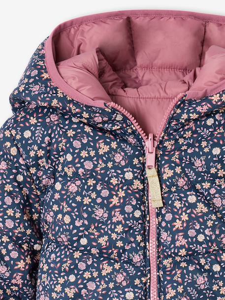 Doudoune fille légère réversible anthracite+mauve+rose pâle - vertbaudet enfant 