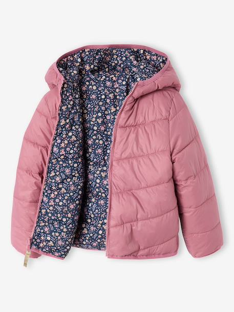 Doudoune fille légère réversible anthracite+mauve+rose pâle - vertbaudet enfant 