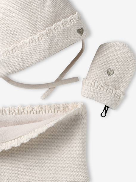 3-piece knit hat, snood and mittens set for baby girls ecru - vertbaudet enfant 