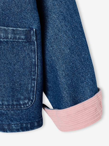 Denim jacket with corduroy collar for girls medium blue - vertbaudet enfant 