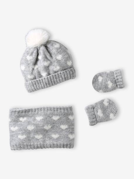 Knitted hat, snood and mittens set for baby girls marl grey - vertbaudet enfant 