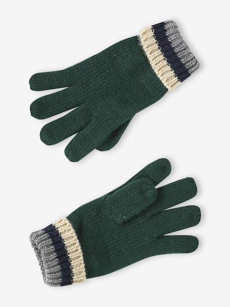 Tricolour Set for Boys: Beanie + Snood + Mittens/Gloves green+night blue - vertbaudet enfant 