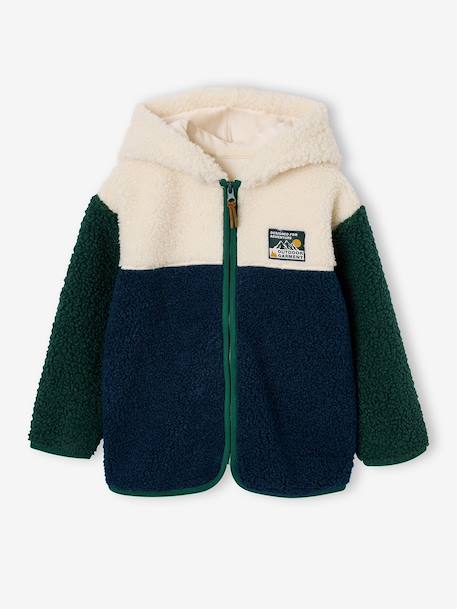Gilet zippé à capuche garçon bleu moyen+vert sapin - vertbaudet enfant 