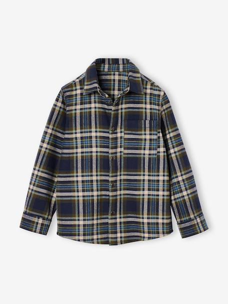 Chemise à carreaux en flanelle garçon bleu ardoise+bleu nuit+camel+carreaux marine+carreaux vert+vert anglais - vertbaudet enfant 