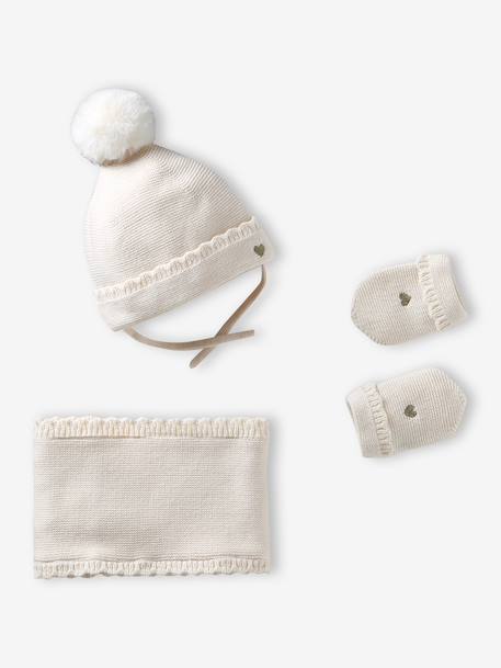 3-piece knit hat, snood and mittens set for baby girls ecru - vertbaudet enfant 