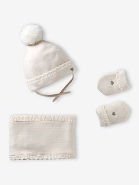 Ensemble bébé fille tricot bonnet snood moufles - vertbaudet enfant Bébé-Ensemble bébé fille tricot bonnet snood moufles