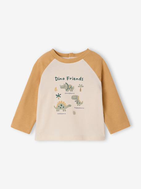Long-sleeved baby t-shirt with placement print on the front curry yellow+khaki+navy blue - vertbaudet enfant 