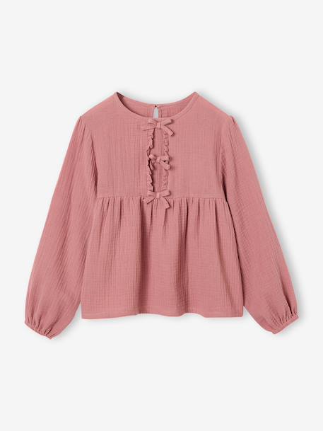 Long-sleeved blouse for girls blush+ecru - vertbaudet enfant 