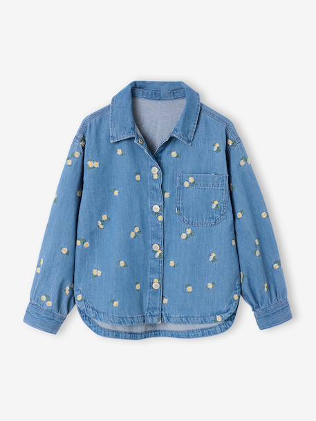 Embroidered Long-sleeved shirt for girls denim blue - vertbaudet enfant 